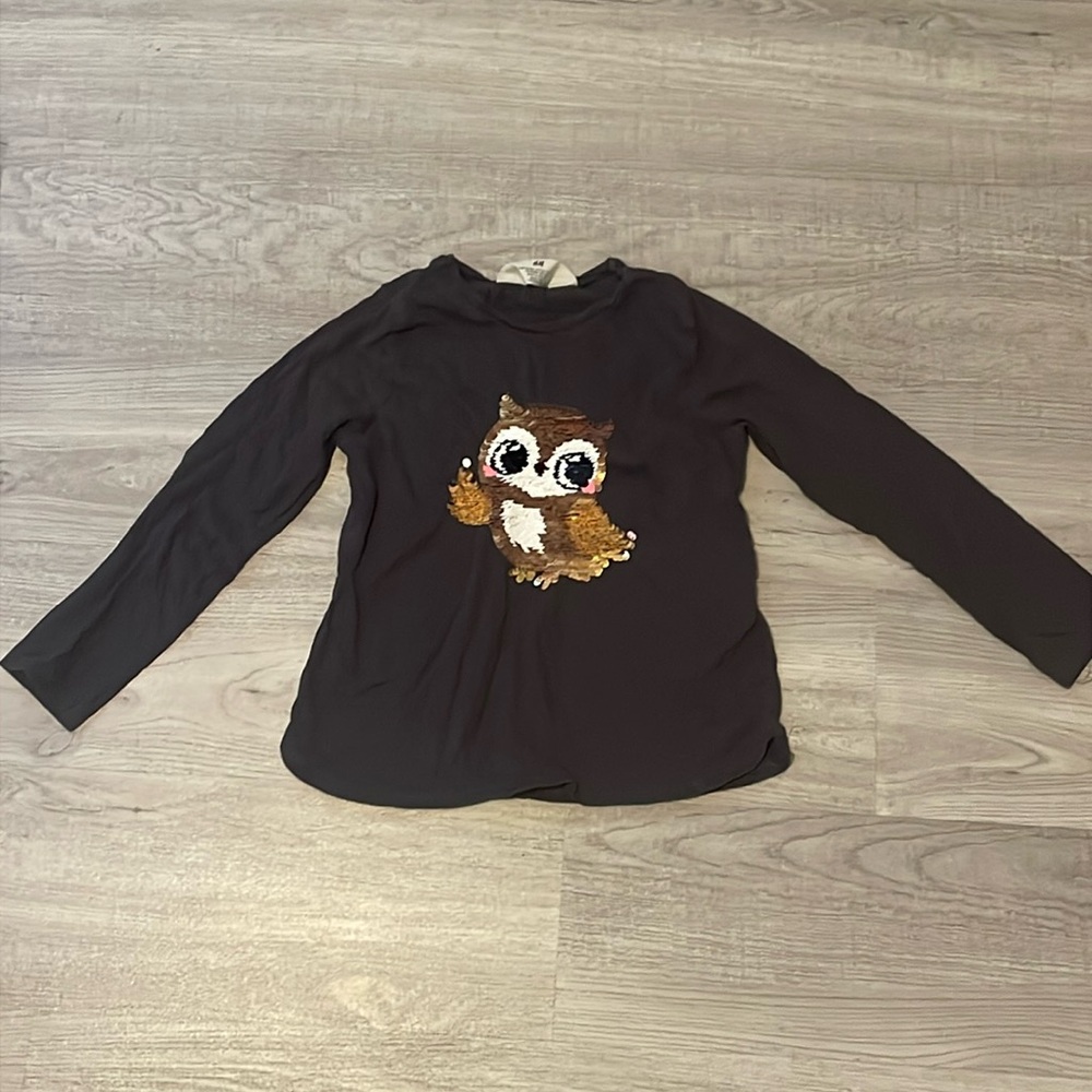 Girls owl flippy sequin graphic long sleeve shirt